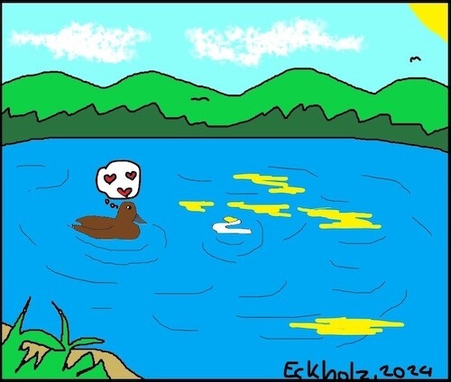 Cartoon: Ohne Worte (medium) by Kritzelhonk tagged wcente,ente,see,schwimmen,liebe,verliebtheit,natur,landschaft,idylle,romantik