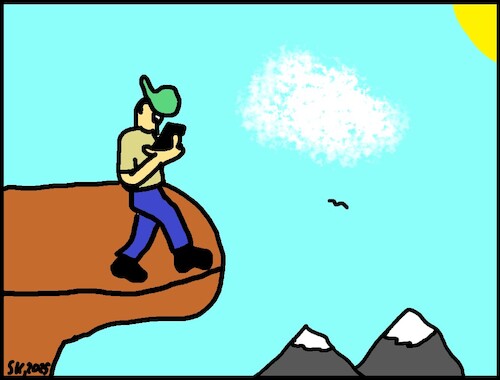 Cartoon: Abgelenkt... (medium) by SveKru tagged abgelenkt,smartphone,gesellschaft,abgrund,junge,unachtsamkeit