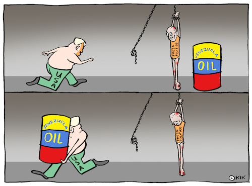 Cartoon: Venezuela (medium) by Kik tagged venezuela,oil,trump,maduro,torture,money,boss,caracas,hell