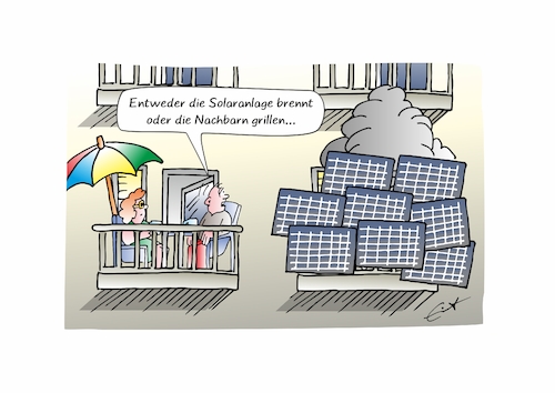 Cartoon: Balkonkraftwerk (medium) by Bernd Eisert tagged energie,solar,balkon,wärme,rauch,energie,solar,balkon,wärme,rauch