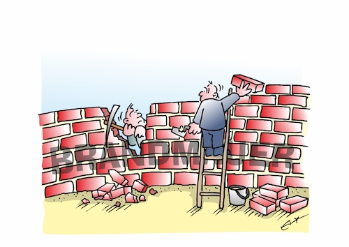 Cartoon: Brandmauer (medium) by Bernd Eisert tagged mauer,bauen,zerstören,kontraproduktiv,meinungsverschiedenheit,andere,seite,zwist,mauer,bauen,zerstören,kontraproduktiv,meinungsverschiedenheit,andere,seite,zwist