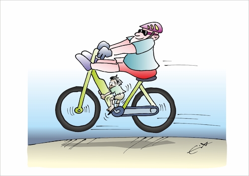 Cartoon: Hauptsache bequem! (medium) by Bernd Eisert tagged ebike,radler,junge,antrieb,akku,bequem,ebike,radler,junge,antrieb,akku,bequem
