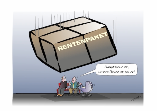 Cartoon: Rentenpaket (medium) by Bernd Eisert tagged rente,paket,finanzen,generation,reform,bürger,jugend,rente,paket,finanzen,generation,reform,bürger,jugend