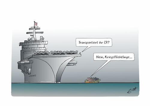 Cartoon: Seewegkontrolle (medium) by Bernd Eisert tagged seeweg,blockade,kontrolle,öl,amerika,iran,krieg,flüchtlinge,seeweg,blockade,kontrolle,öl,amerika,iran,krieg,flüchtlinge