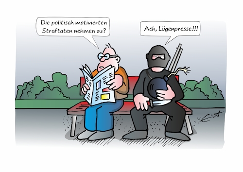Cartoon: Straftäter (medium) by Bernd Eisert tagged politisch,motivierte,straftäter,zunahme,zeitung,lügenpresse,gefahr,politisch,motivierte,straftäter,zunahme,zeitung,lügenpresse,gefahr