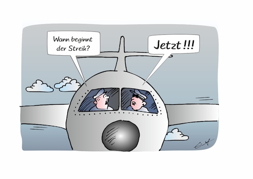 Cartoon: Streik (medium) by Bernd Eisert tagged streik,piloten,luft,sofort,sicherheit,arbeitskampf,streik,piloten,luft,sofort,sicherheit,arbeitskampf
