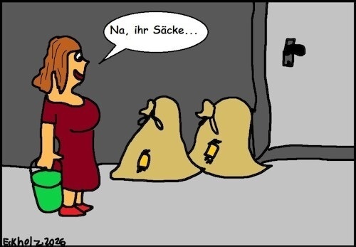 Cartoon: Na ihr Säcke... (medium) by SMK1978 tagged säcke,frau,sprache