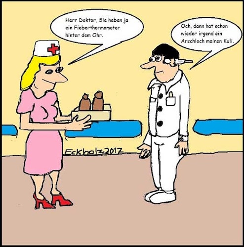 Cartoon: Der zerstreute Doktor... (medium) by Kritzelspacko78 tagged doktor,arzt,nervosität,stress,hektik,zerstreutheit,mann,frau,gesellschaft,fieberthermometer,gesundheit