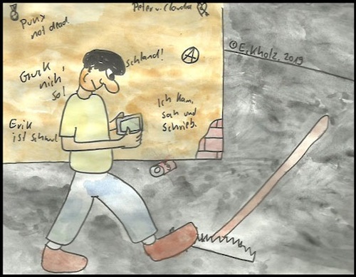 Cartoon: Ohne Worte (medium) by Kritzelspacko78 tagged mann,rechen,unachtsamkeit,gesellschaft,gleichgültigkeit,ignoranz