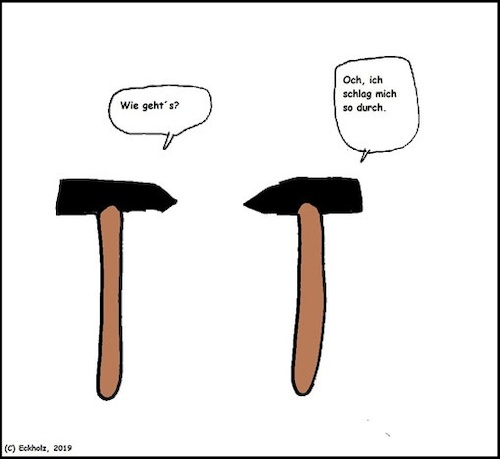 Cartoon: Wie gehts? (medium) by Kritzelspacko78 tagged hämmeren,befinden,druchschlagen,gesundheit,sprache