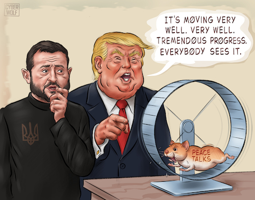 Cartoon: Great Progress (medium) by Cyberwolf tagged trump,zelensky,ukraine,war,peace,talks,negotiations,diplomacy