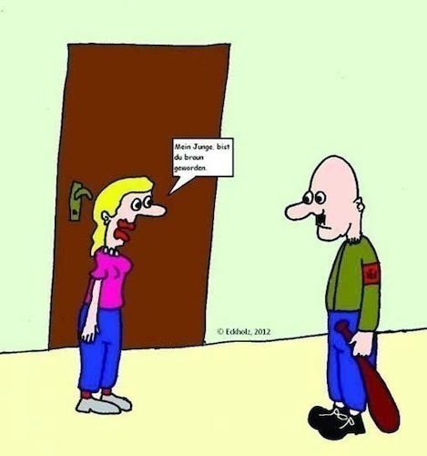 Cartoon: Braun... (medium) by Mr Mampf tagged fascho,nazi,faschist,mann,sohn,frau,mutter,gesellschaft,rechtsextremer,rechtsextremismus,nationalismus,nationalist,braun,erziehung,familie