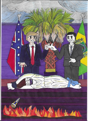 Cartoon: Grettoon 004 (medium) by Grettoonist tagged politics,trump,bolsonaro,america,brazil,elections,putsch,florida,confederacy,democracy,vote,summit
