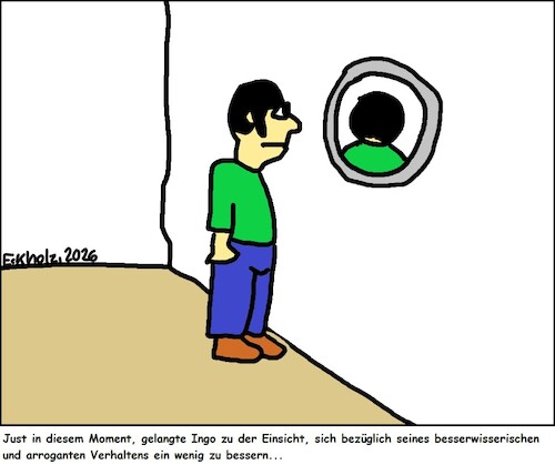 Cartoon: Ingo... (medium) by Pummel tagged ingo,spiegelbild,spiegel,arroganz,besserwisserei,besserwisser,verhalten,mann,psychologie,narzisst,narzissmus