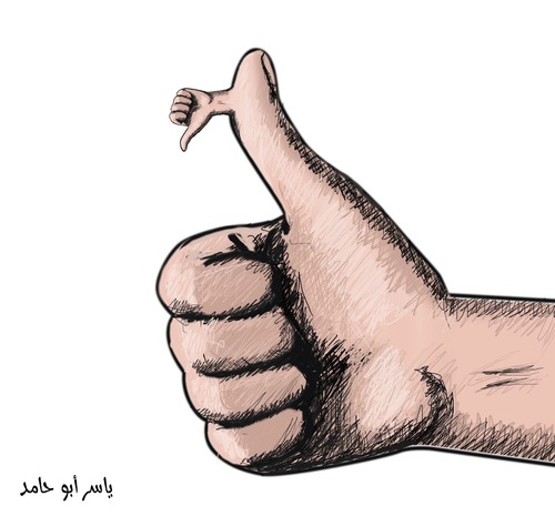 Cartoon: I agree but (medium) by yaserabohamed tagged thumbs,up
