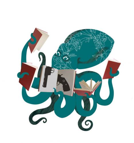 Cartoon: books crime (medium) by lisette tagged crime,books,library,octopus
