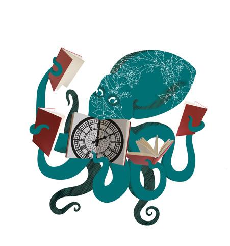 Cartoon: books history (medium) by lisette tagged time,history,books,octopus,library