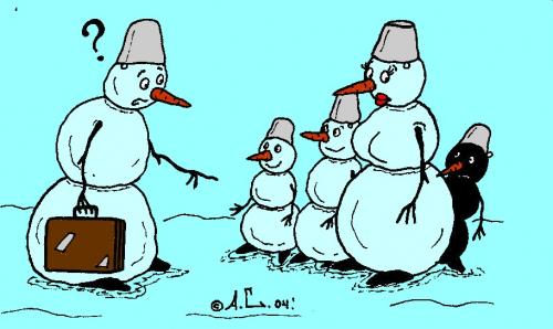 Cartoon: Black Snowman (medium) by Aleksandr Salamatin tagged snowman