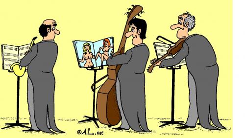 Cartoon: Centerfold Symphony (medium) by Aleksandr Salamatin tagged music,playboy,centerfold,model,pin,up,naked