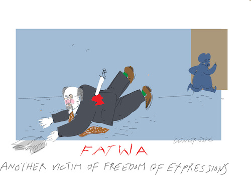 Cartoon: Fatwa (medium) by gungor tagged attack,to,salman,rushdie,attack,to,salman,rushdie