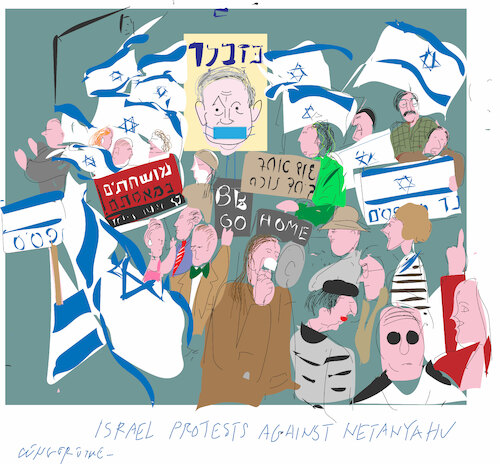 Cartoon: Fighting for democracy in Israel (medium) by gungor tagged big,demo,against,to,bb,in,israel,big,demo,against,to,bb,in,israel