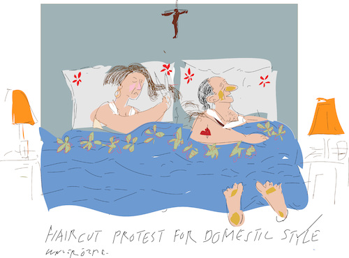 Cartoon: Haircut demo for beginner (medium) by gungor tagged haircut,protest,for,couple,haircut,protest,for,couple
