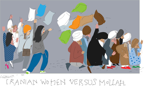 Cartoon: Head scarf versus Mollah (medium) by gungor tagged protest,in,iran,sept,2022,protest,in,iran,sept,2022