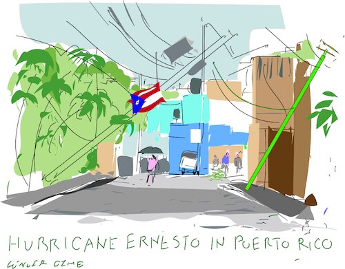 Cartoon: Hurricane Ernesto in Puerto Rico (medium) by gungor tagged hurricane,ernesto,2024,hurricane,ernesto,2024