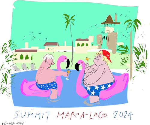 Cartoon: Rendez -vous at Mar-a-Lago (medium) by gungor tagged visit,to,mar,lago,visit,to,mar,lago