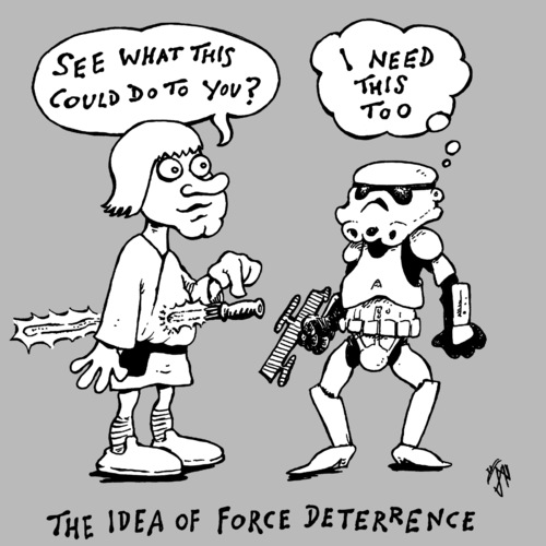 Cartoon: force deterrrence (medium) by JP tagged force,deterrebce,buclear,star,wars,luke,skywalker,stormtrooper,lightsaber,force deterrrence,star wars,luke skywalker,stormtrooper,lightsaber,film,force,deterrrence,star,wars,luke,skywalker