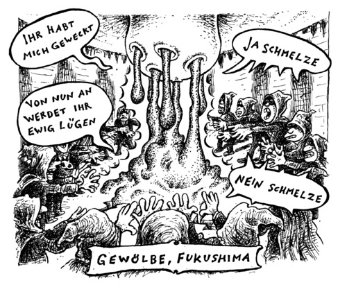 Cartoon: geheimtreffen der atomlobby (medium) by JP tagged fukushima,kernschmelze,lobbyismus,beschwörung,fukushima,kernschmelze,beschwörung,lobbyismus