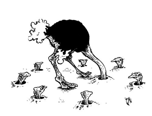 Cartoon: paranoid ostrich (medium) by JP tagged ostrich,strauss,paranoid,paranoia,ostrich,strauss,paranoid,paranoia