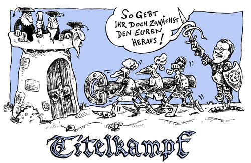 Cartoon: Titelkampf (medium) by JP tagged guttenberg,titel,doktor,plagiat,plagiatsaffäre,graf,uni,bayreuthkalckreuth,guttenberg,titel,doktor,plagiat,graf,uni,bayreuthkalckreuth