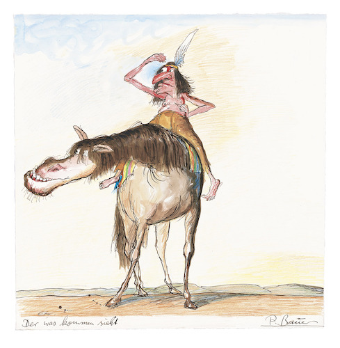 Cartoon: Der was kommen sieht (medium) by Peter Bauer tagged indianer,pferd