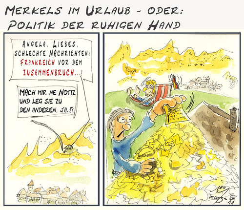 Cartoon: Politik der ruhigen Hand (medium) by Lupe tagged bundeskanzlerin,bundeskanzler,bundesregierung,wirtschaft,tirol,merkel,postit,berge,kriese