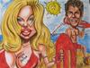 Cartoon: Pamela Anderson  D. Hasselhoff (small) by DEMMAN tagged pamela anderson david hasselhoff pastel caricature dimitris emm kos cartoon celebrities comics