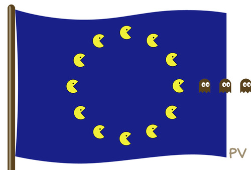 Cartoon: EU-Pacman (medium) by pv64 tagged pv,eu,libia,war,germania,francia