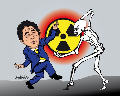 Cartoon: Atom Japan (medium) by ESchröder tagged japan,fukushima,atomernergie,reaktorkatastrphe,jahretag,2015,supergau,tsunami,atomaustieg,strahlung,betreiber,tepco,regierungschef,shinzo,abe,kernschmelze,reaktorsicherheit,atommüll,moratorium,karikatur,eschröder
