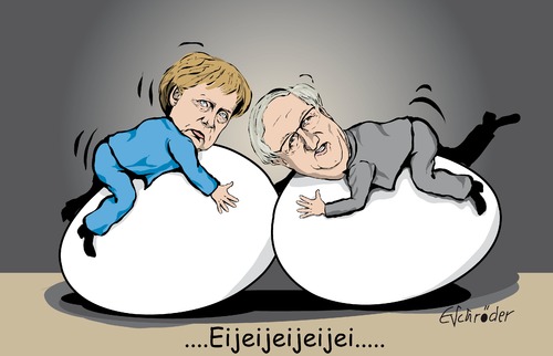 Cartoon: Eiern 2 (medium) by ESchröder tagged merkel,brüderle,atomenergie