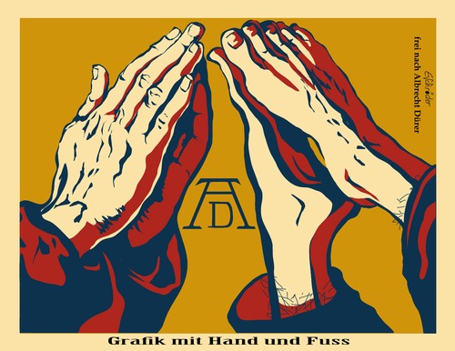 Cartoon: Fromme Füße (medium) by ESchröder tagged albrecht,dürer,ad,signetbetende,hände,fromme,füße,hand,fuß,gebet,beten,handzeichnung,renaissance