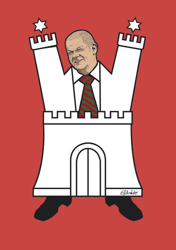 Cartoon: Hamburgwahl (medium) by ESchröder tagged rot,scholz,spd,hamburg,in,wahl,politiker,partei,stärkste,wahlsieger,der,sieg,koalition,grüne,kanzlerkandidat