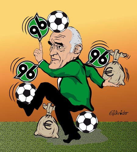 Cartoon: Hannover 96 (medium) by ESchröder tagged fußball,bundesliga,hannover,96,präsident,martin,kind,trainer,korkut,tabellenelfter,fangemeinde,ultras,nordkurve,hörgeräte,karikatur,eschröder