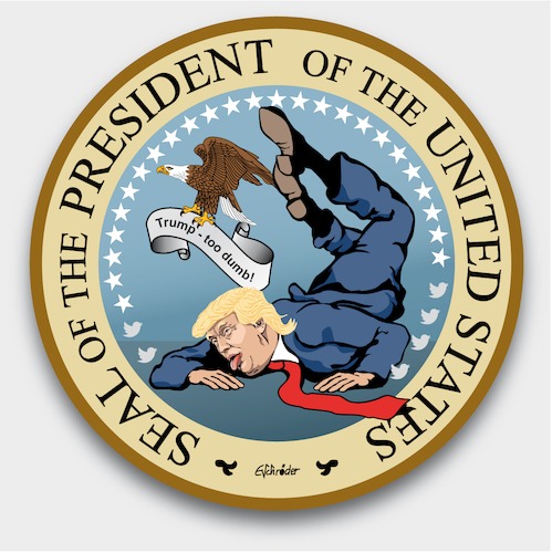 Cartoon: seal of Trump (medium) by ESchröder tagged trump,donald,präsident,usa,vizepräsident,pence,sicherheitsberater,flynn,rücktritt,wegen,lügen,washington,post,new,york,times,chaos,inder,amtsführung