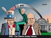 Cartoon: NSA  BND Skandal (small) by ESchröder tagged nsa,bnd,geheimdienst,spionage,skandal,peter,altmeier,gerhard,schindler,uncle,sam,aushorchen,selektoren,defizite,beim,karikatur,eschröder