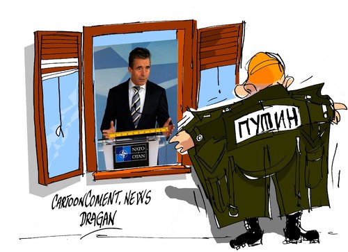 Cartoon: Anders Fogh Rasmussen-amenazas (medium) by Dragan tagged anders,fogh,rasmussen,otan,ucraina,politics,cartoon