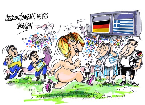Cartoon: Angela Merkel-espontaneo (medium) by Dragan tagged angela,merkel,alemania,grecia,futbol,espontaneo,gdansk,polonia,eurocopa,2012,politics,cartoon