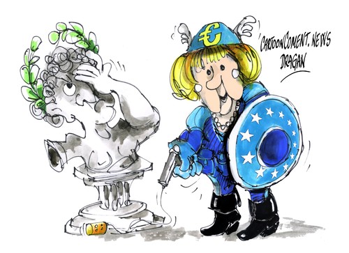 Cartoon: Angela Merkel-Kapitan Europa (medium) by Dragan tagged grecia,alemania,angela,merkel,union,europea,banco,central,europeo,fondo,monetario,internacional,politiks,cartoon