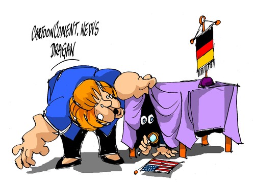 Cartoon: Angela Merkel-segundo caso (medium) by Dragan tagged angela,merkel,embajada,estadoudinese,berlin,espionaje,politics,cartoon