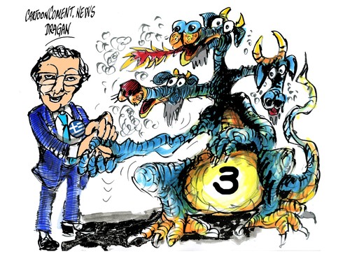 Cartoon: Antonis Samaras-3-acuerdo (medium) by Dragan tagged fmi,internacional,monetario,fondo,troica,acuerdo,samaras,antonis,cartoon,politics,grecia,rescate,crisis,bce,central,banco,ue,europea,union