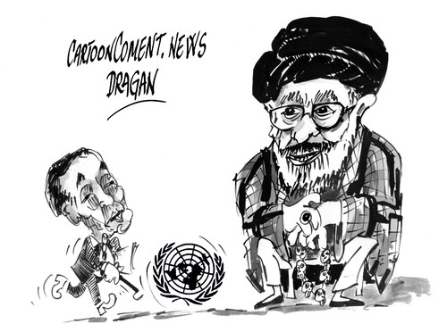 Cartoon: Ban Ki-moon-Ali  Jamenei (medium) by Dragan tagged ban,ki,moon,un,ayatollah,seyyed,ali,hoseini,jamenei,no,alineados,noal,iran,politics,cartoon